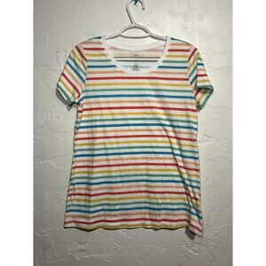 St Johns Bay stripe rainbow colorful‎ t shirt womens medium pride pastel casual